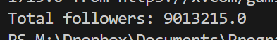 I made a bot a while back that scans my following and tallies them up. It looks like I've finally reached 9M followers! 🥳🎉