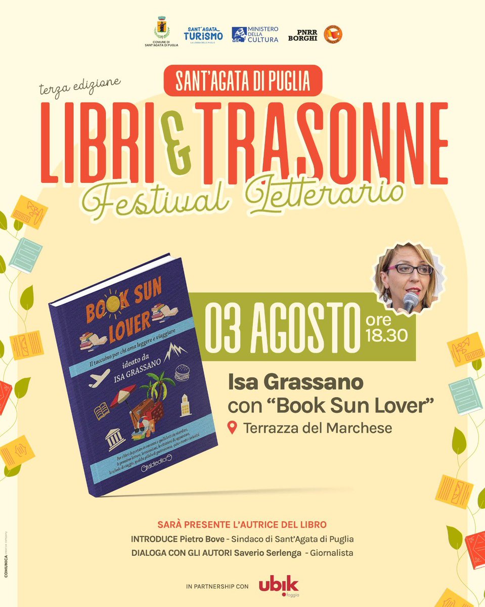Book Sun Lover (<a href="/giraldieditore/">Giraldieditore</a> ) approda al Festival letterario “Libro e Trasonne” di Sant’Agata di Puglia

con Saverio Serlenga a dialogare con me (grazie)

#libri #estate2025 #presentazionelibro #giraldieditore #puglia