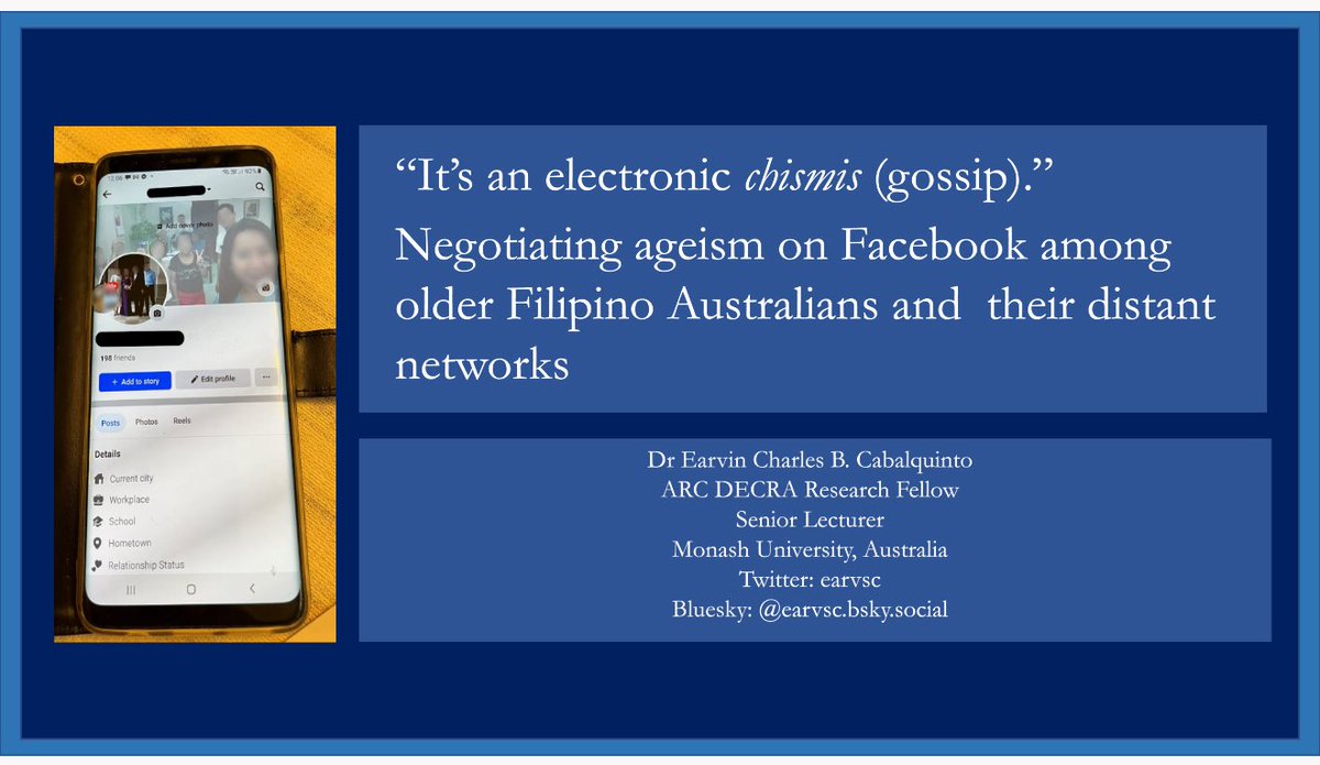 Presented my work on the intersections of gossip, digital ageism &amp; digital exclusion in a migration context. Paper is part of a broader ARC DECRA project exploring the digital divide in the ageing migrant’s personal home. Recording will be out. 💯🥂