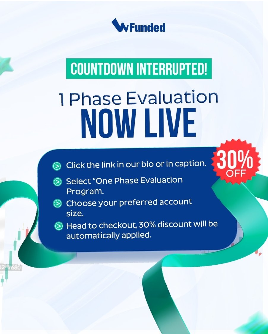 WFunded’s 1 Phase Evaluation is officially here.

✅ One challenge
✅ One shot
✅ One step to real capital

Get 30% OFF, but here’s the catch:
It’s only available for the first 100 people! After that, it’s gone.

Click the link to 
 get started 👇
wfunded.io/auth/sign-up?r…