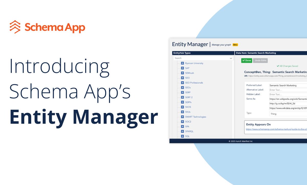Your brand story should be clear to both people and machines.

Entity Manager lets you edit, merge, and block entities—no dev help needed. Manage your Knowledge Graph and take control of your brand in AI and search.

Learn more → na3.hubs.ly/y04-yv0