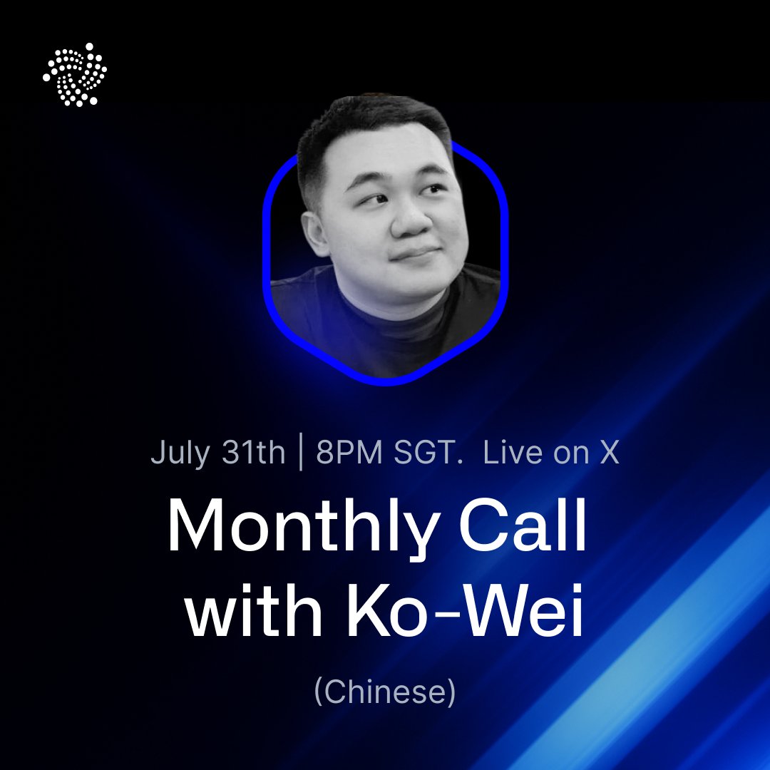 IOTA (@iota) on Twitter photo Big week ahead! We’ve got ecosystem project updates, <a href="/MalaysiaBCW/">MY Blockchain Week</a> highlights & more.
🗣️ Save the Date: Join @Kowei1995’s new X Space on July 31 | 8PM SGT (2PM CEST) for exclusive insights.
🎯 Set your reminder now: x.com/i/spaces/1mrxm… Big week ahead! We’ve got ecosystem project updates, <a href="/MalaysiaBCW/">MY Blockchain Week</a> highlights & more.
🗣️ Save the Date: Join @Kowei1995’s new X Space on July 31 | 8PM SGT (2PM CEST) for exclusive insights.
🎯 Set your reminder now: x.com/i/spaces/1mrxm…