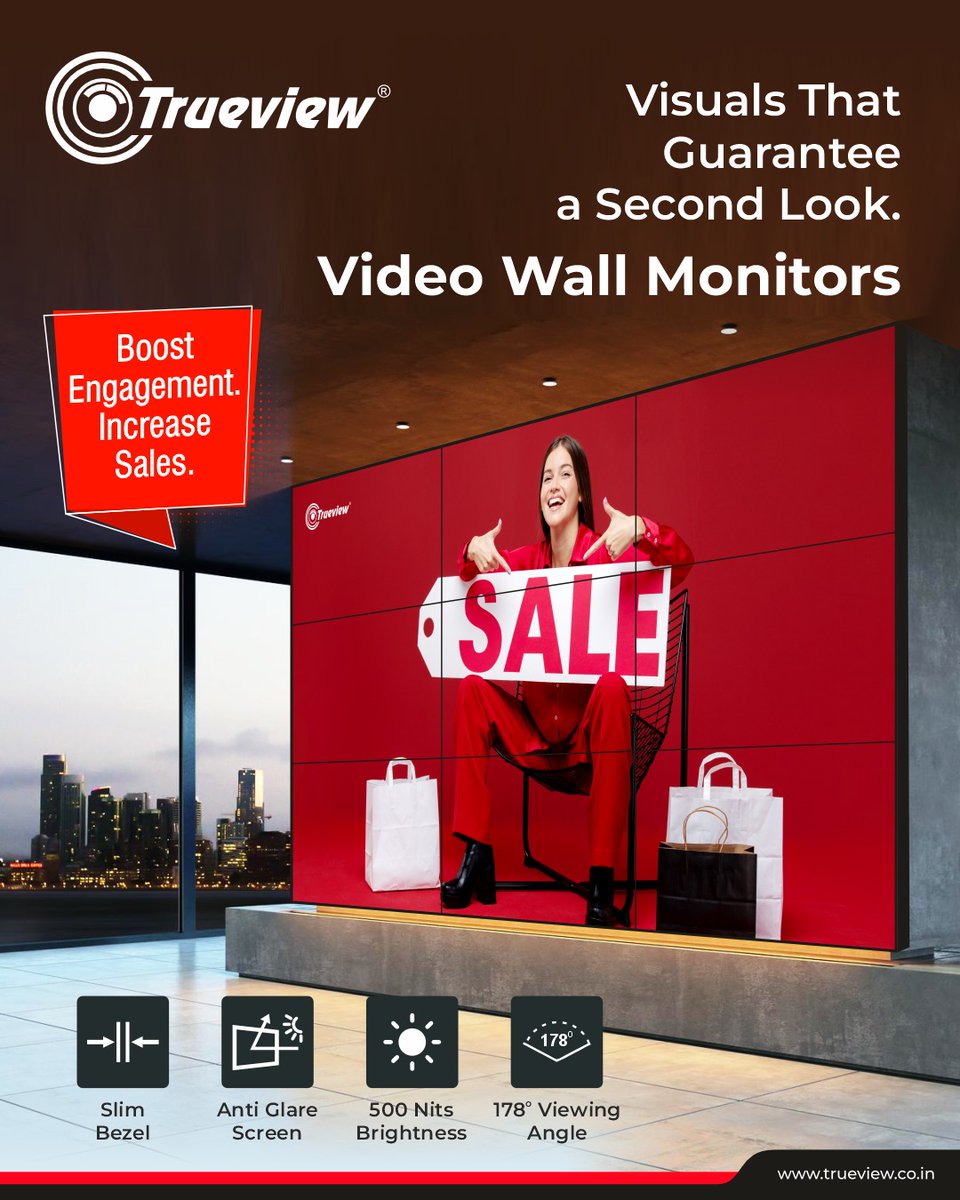 Trueview_India's tweet image. Ever walked past a display that made you stop and stare? That’s the power of our Video Wall Monitors. ✨
Ultra-bright, anti-glare screens that grab attention and boost sales.
Let your display do the talking—and the selling. ⭐
#Trueview #VideoWall #RetailDisplay #LEDWall