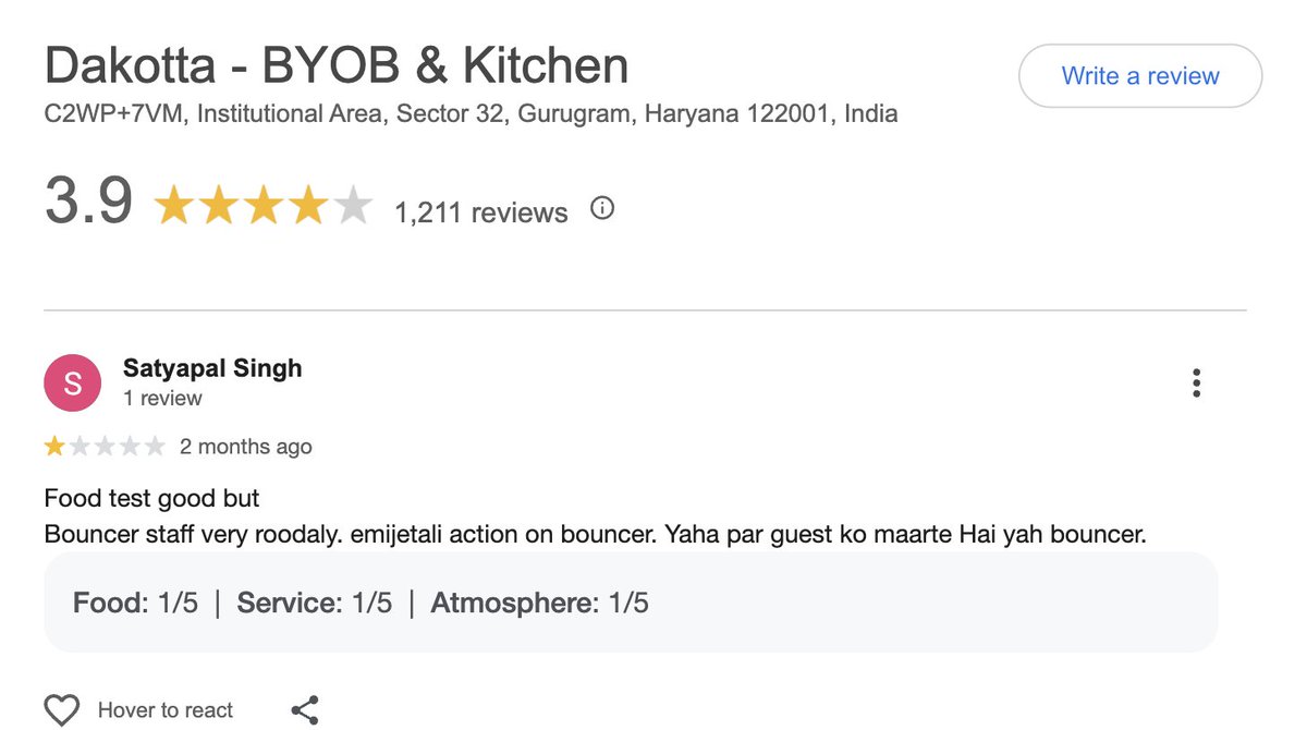 Saumil555's tweet photo. #justGurgaonthings - Reviews you will only see in Gurgaon's Pubs and Cafes - Guest ko hi peet diya bouncer ne.
@MeraGurgaonNews https://t.co/D4gzeHBJWS