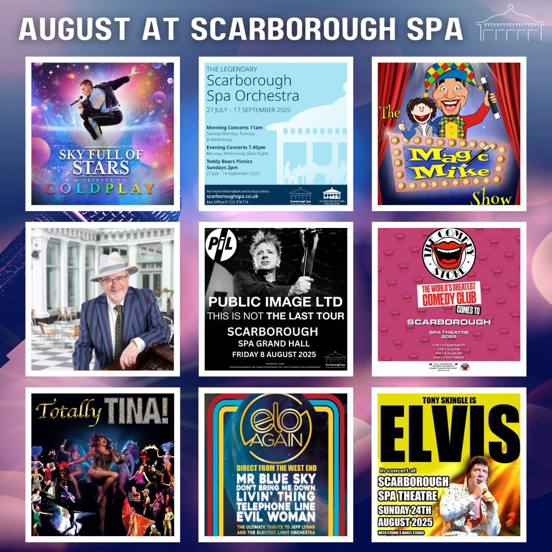 Scarborough Spa (@scarboroughspa) on Twitter photo ππΌπΊπΆπ»π΄ ππ½ ππ΅πΆπ πππ΄πππ β
Sky Full of Stars π
<a href="/SpaOrchestra/">Scarborough Spa Orchestra</a> πΌ
The <a href="/magicmikeshows/">Magic Mike</a> Summer Shows β¨
<a href="/pilofficial/">Public Image Ltd</a> π§·
<a href="/comedystoreuk/">The Comedy Store, UK</a> π€£
<a href="/TotallyTINAUK/">TotallyTinaUK / Just TINAUK</a> π€
<a href="/ELO_AGAIN/">ELO AGAIN</a> πΈ
<a href="/TONYSKINGLE/">TONY SKINGLE</a> is Elvis β‘
βΉ tinyurl.com/3nzjajrz ππΌπΊπΆπ»π΄ ππ½ ππ΅πΆπ πππ΄πππ β
Sky Full of Stars π
<a href="/SpaOrchestra/">Scarborough Spa Orchestra</a> πΌ
The <a href="/magicmikeshows/">Magic Mike</a> Summer Shows β¨
<a href="/pilofficial/">Public Image Ltd</a> π§·
<a href="/comedystoreuk/">The Comedy Store, UK</a> π€£
<a href="/TotallyTINAUK/">TotallyTinaUK / Just TINAUK</a> π€
<a href="/ELO_AGAIN/">ELO AGAIN</a> πΈ
<a href="/TONYSKINGLE/">TONY SKINGLE</a> is Elvis β‘
βΉ tinyurl.com/3nzjajrz