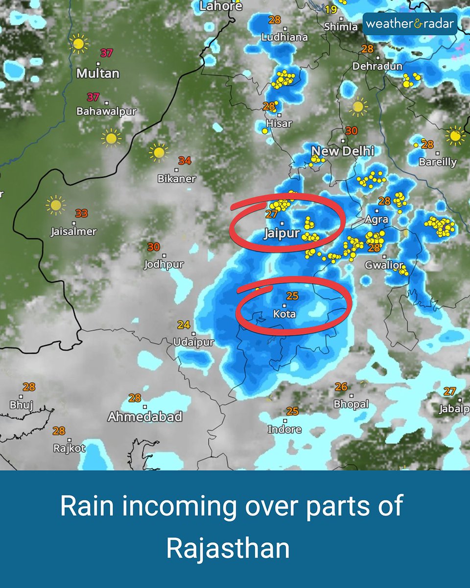 🌧️ Rajasthan Weather Update 🌧️
Rain is making its way into parts of Rajasthan! 🌩️ Expect showers in Jaipur, Kota, and nearby regions.

Stay safe, and don’t forget your umbrellas! ☔

#RajasthanRain