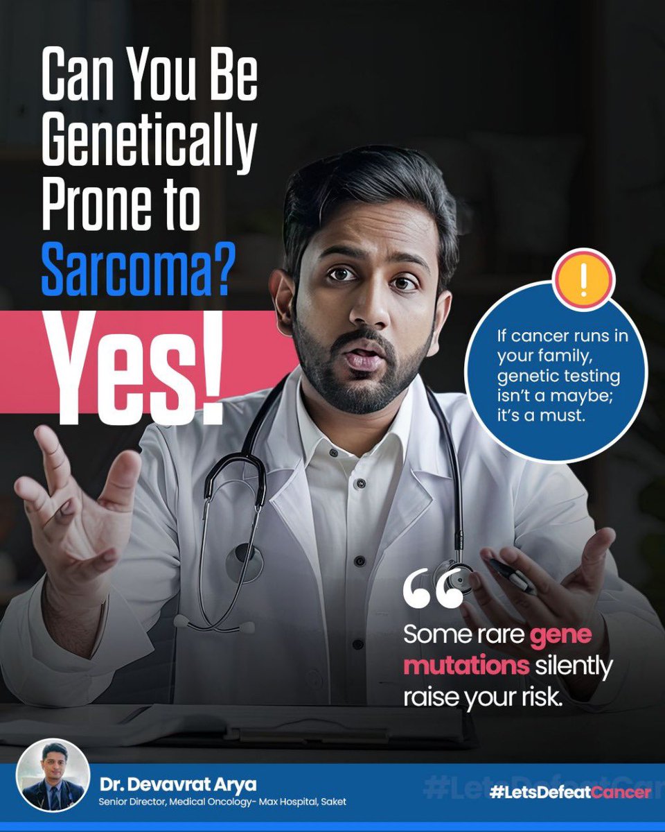 Some sarcomas are inherited.
Conditions like Li-Fraumeni Syndrome or Neurofibromatosis can raise cancer risk at a young age.

If your family has a history of rare or early-onset cancers, genetic testing can help you stay prepared.

#SarcomaAwareness #GeneticTesting