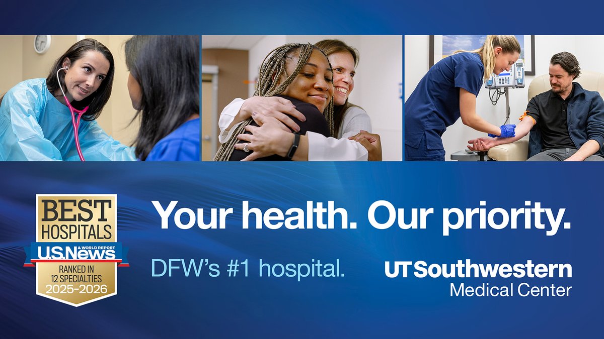 UT Southwestern is proud to be named the No. 1 hospital in DFW for the ninth year in a row by <a href="/usnews/">U.S. News & World Report</a>, with 12 nationally ranked specialties — the most of any hospital in Texas. Thank you to our care teams, staff, and patients for making this possible. bit.ly/4mkLjFj