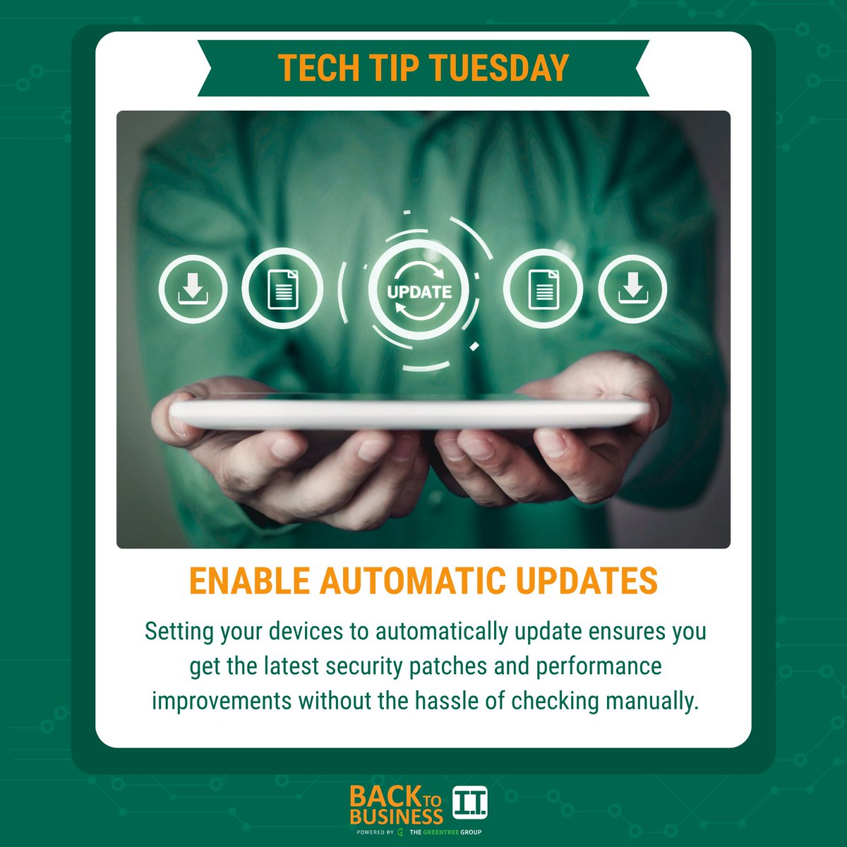 Back2BusinessIT's tweet image. Tired of those “Update Now” pop-ups? Let your devices do the work for you and enable automatic updates to keep your systems secure and running smoothly.
Stay ahead of threats and boost performance with one simple setting.

#TechTipTuesday #AutomaticUpdates #StaySecure