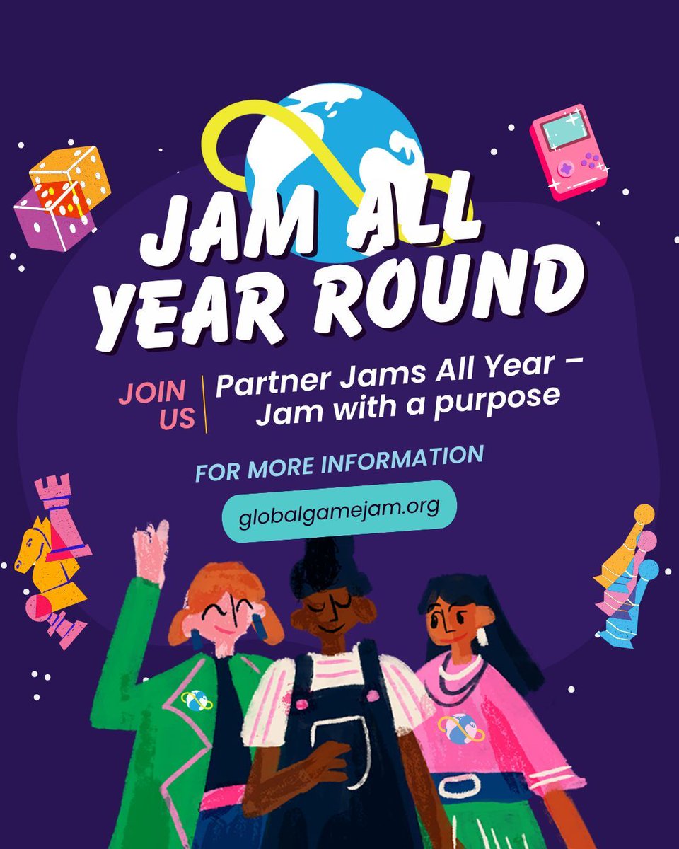 Jams with a twist, all year long 🎮
GGJ teams up with amazing partners to run themed jams (climate, accessibility, culture &amp; more)!

🗓️ Events + newsletter: buff.ly/7AirIud
💬 Discord: buff.ly/LbLjzT1

#PartnerJam #GGJ
