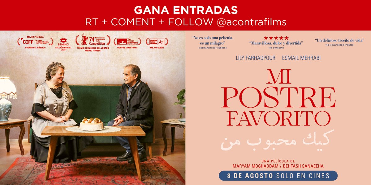 ✨ ¡SORTEO! ✨

🍿 Gana un pack de entradas dobles para ver "Mi postre favorito", la emocionante historia de amor, resistencia y libertad que ganó el Premio de la Crítica en el Festival de Berlín.

Para participar:
🔁 Dale RT a esta publicación 
💬 Menciona con quien irías a ver