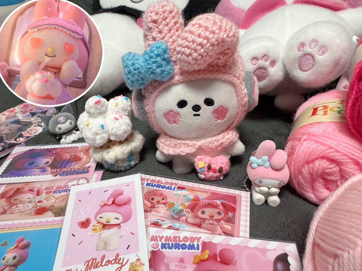 可愛い色でサクク用のマイメロ頭巾を編み直し🧶◌ 𓂂 𓈒♡

作中に出てくるカップケーキとハートさんも編んでみた🧁💖
さくちゃんもマイメロも可愛くて大好き〜っ🥹🎀

#sakumail #宮脇咲良　#사쿠라
#ネトフリでメロクロ　
#mymelodykuromi #編み物