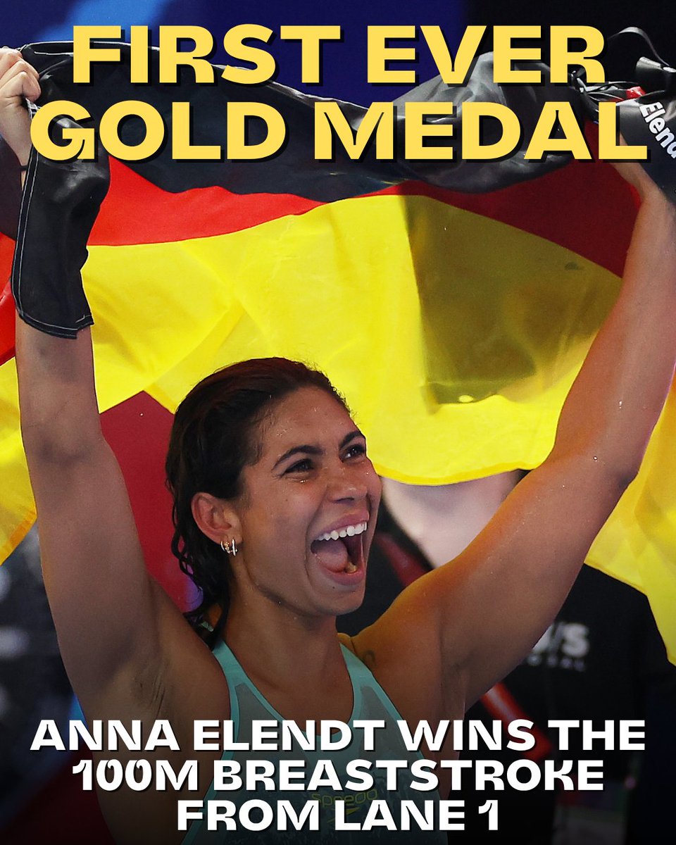 WorldAquatics's tweet photo. WHAT. A. FINISH! 💥

Anna Elendt surges through the final 25 metres of the Women's 100m Breaststroke to claim her first-ever World Championships gold! 🥇🔥

#AQUASingapore #Swimming https://t.co/OUsw0wcM8W
