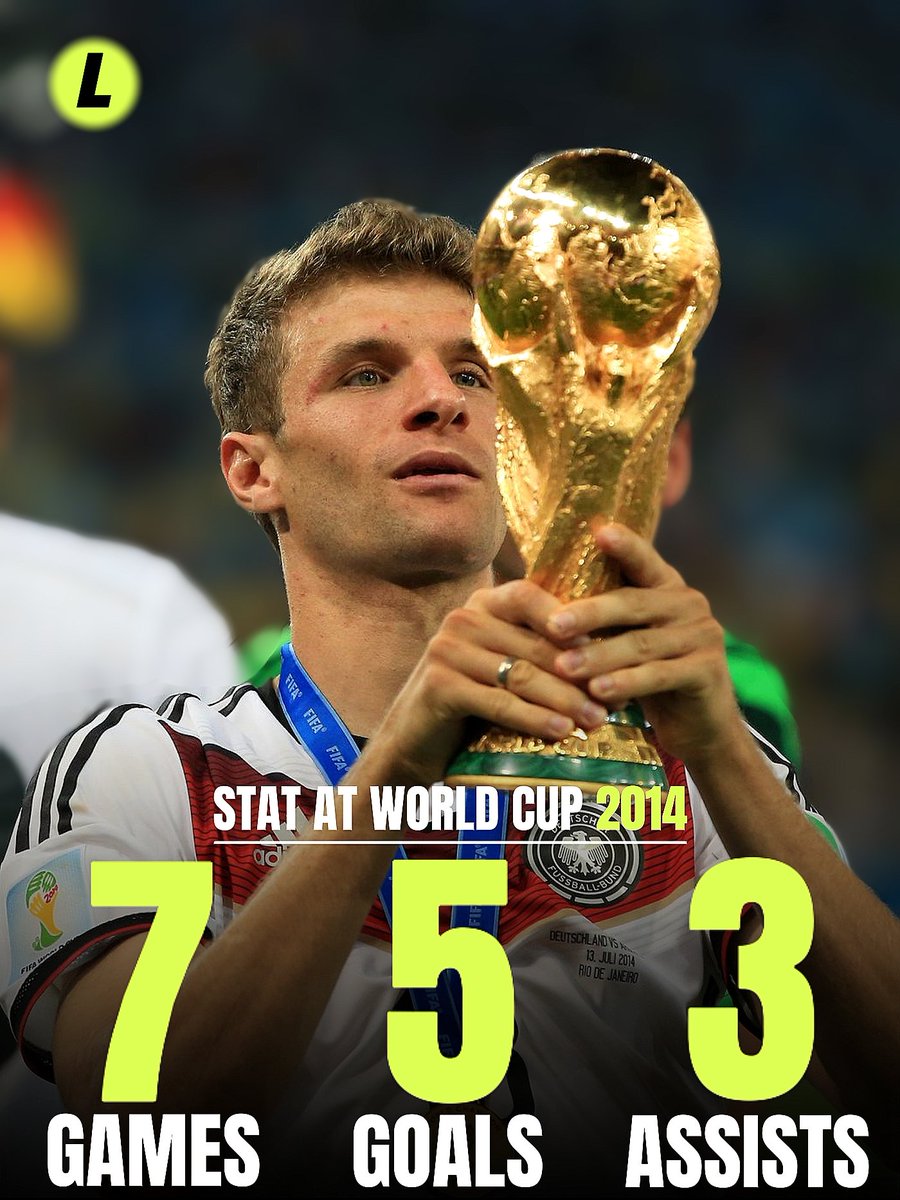 Thomas Müller's performance at the World Cup 2014 is so underrated 🤯🔥 :
🏟 Games 7
⚽ Goals 5
🎯 Assists 3
One of the greatest players of all time💎.