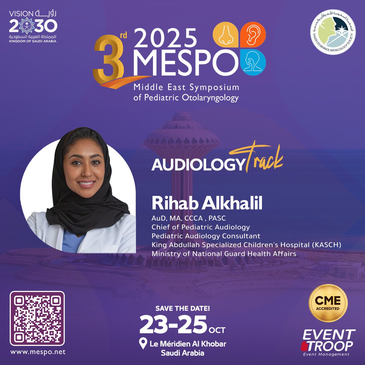 Dr. Rihab Alkhalil has been a trusted voice in pediatric audiology, helping families navigate hearing loss with clarity and science

With years of experience leading pediatric audiology services at KASCH,she will join us at MESPO 2025

🔗
mespo.net

 <a href="/RihabAlkhalil/">Rihab Alkhalil | رحاب حسن الخليل</a>