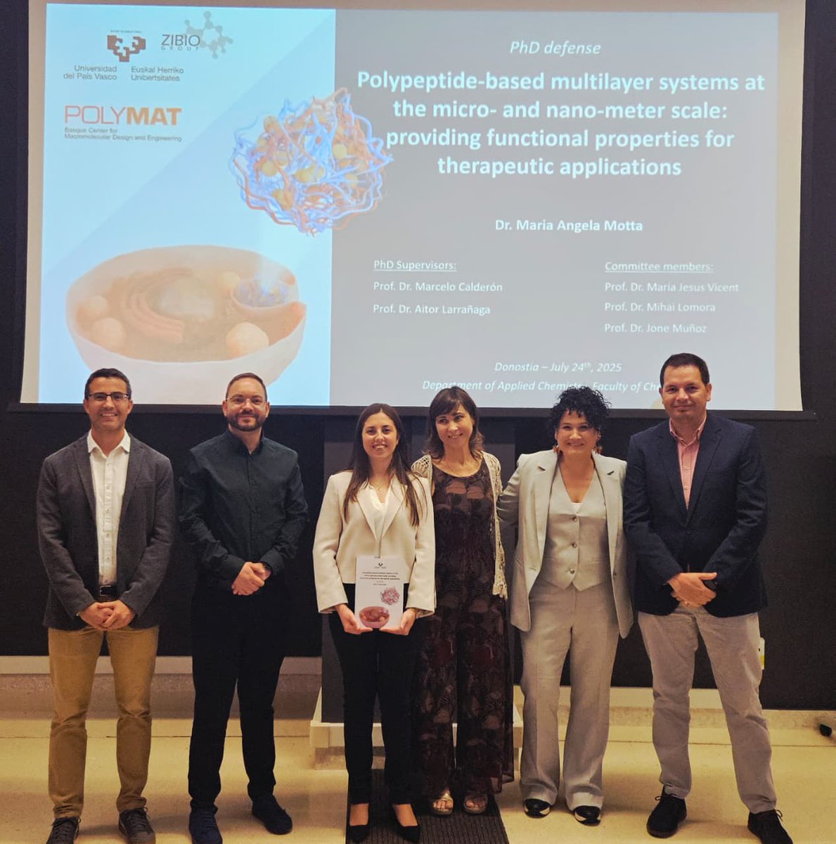 Aitor Larrañaga (@aitor_zibio) on Twitter photo 🎓 Huge congrats to Maria Angela Motta for successfully defending her thesis last week!
A fantastic collaborative journey at <a href="/Polymat_BERC/">POLYMAT</a> and <a href="/upvehu/">UPV/EHU</a>.
Big thanks to <a href="/mihailomora/">Mihai Lomora</a> , <a href="/VicentPTLab/">MJVicentPTLab</a> , and <a href="/Jone_MuUg/">Jone Muñoz Ugartemendia</a> for the inspiring discussion.
What a team! 👏🎉 🎓 Huge congrats to Maria Angela Motta for successfully defending her thesis last week!
A fantastic collaborative journey at <a href="/Polymat_BERC/">POLYMAT</a> and <a href="/upvehu/">UPV/EHU</a>.
Big thanks to <a href="/mihailomora/">Mihai Lomora</a> , <a href="/VicentPTLab/">MJVicentPTLab</a> , and <a href="/Jone_MuUg/">Jone Muñoz Ugartemendia</a> for the inspiring discussion.
What a team! 👏🎉