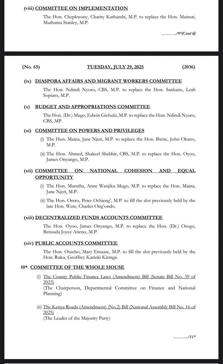 Kiharu MP Ndindi Nyoro de-whipped from the lucrative Budget and appropriations committee to Diapora and immigrant workers committee. Further changes to committee membership in the National Assembly