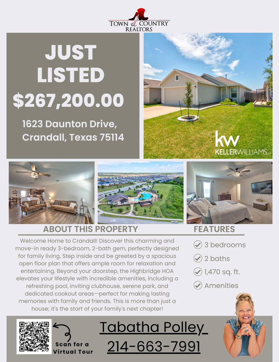 PolleyTabatha's tweet photo. 🏠Welcome Home to Crandall! Discover this charming and move-in ready 3-bedroom, 2-bath gem, perfectly designed for family living! https://t.co/HkWIK115Ls