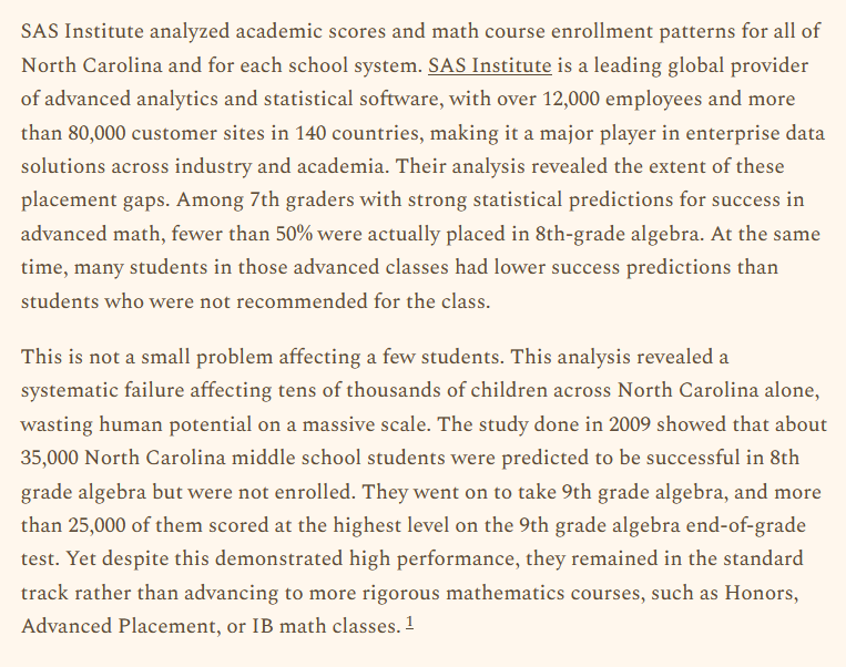 Thrilled to share this one with everyone.

In 2009, North Carolina hired analytics firms to investigate whether students were being placed in math classes appropriately. They weren't. More than half of students ready for advanced math were left out.

x.com/CenterforEdPro…