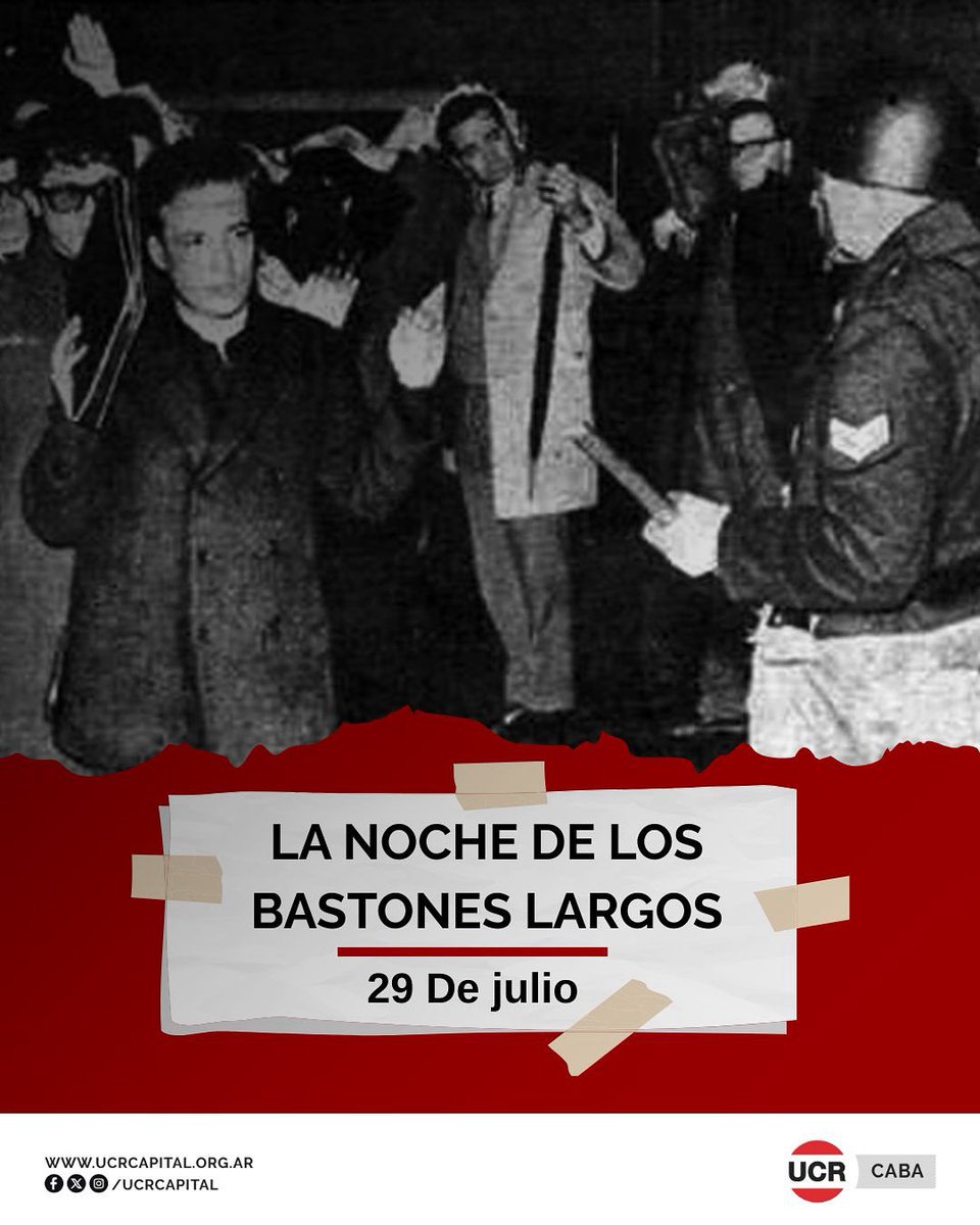 29 de julio. Recordamos la Noche de los Bastones Largos. La dictadura de Onganía quiso acabar con la universidad a garrotazos y no pudo. Hoy se ataca la educación pública de otra manera. Tampoco podrán.