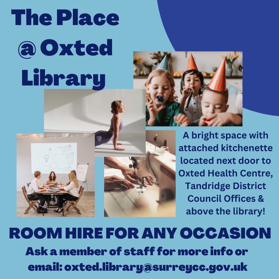 OxtedLibrary's tweet image. Need a space for your next event? The Place @ Oxted Library is bright, versatile &amp;amp; comes with a kitchenette! Perfect for meetings, yoga, parties &amp;amp; more. Email: oxted.library@surreycc.gov.uk for more info #EventSpace #OxtedLibrary @SurreyLibraries @loveoxted