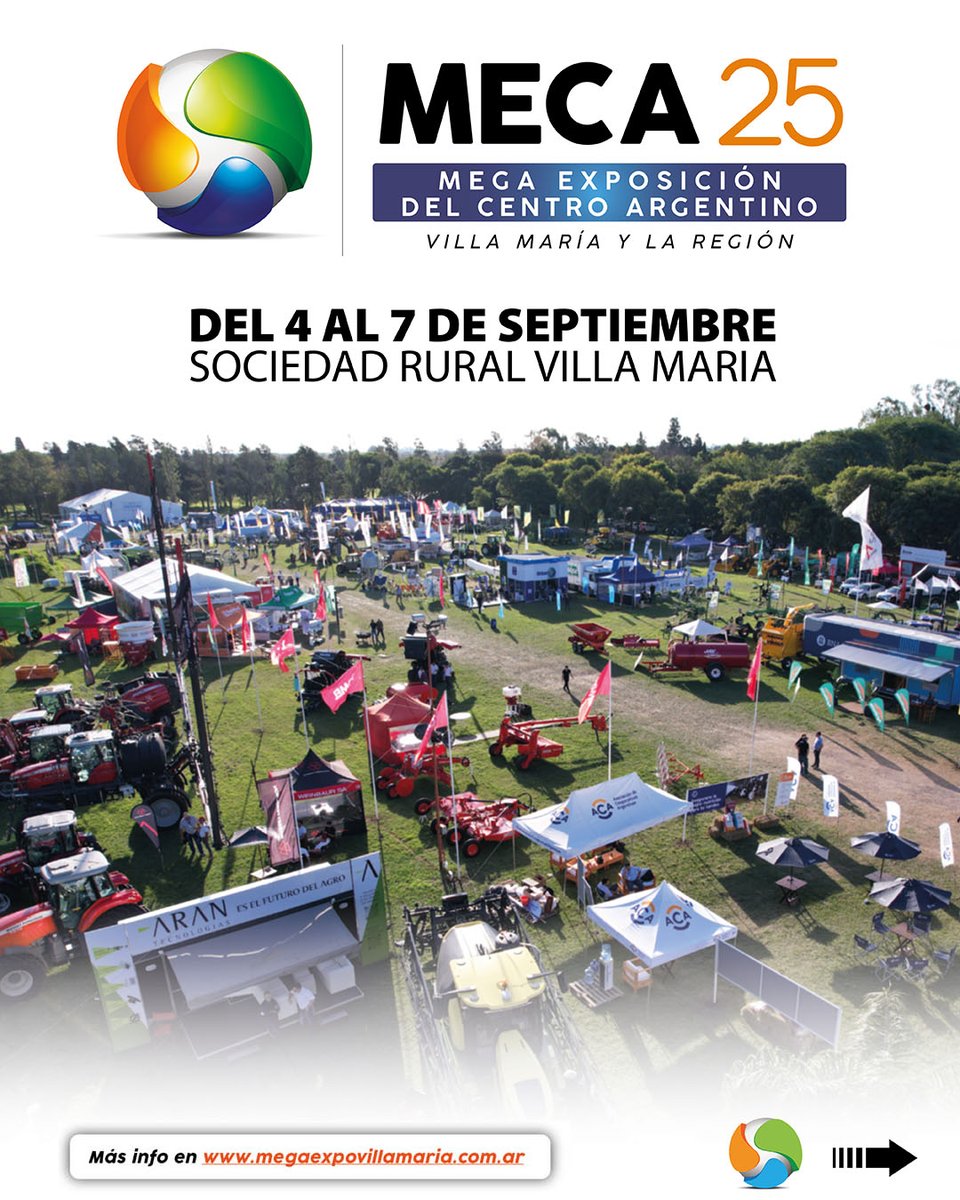 Se viene 🟠🟢🔵 MECA25 - La Mega Exposición del Centro Argentino VILLA MARÍA Y LA REGIÓN, del 4 al 7 de Septiembre en 📍 Sociedad Rural de Villa María

🌾 Agricultura / 🌱 Forrajes / 🐄 Lechería / 🥘 Gastronomía / 🎉 Espectáculos / 😃 Y mucho más!

🌐 megaexpovillamaria.com.ar