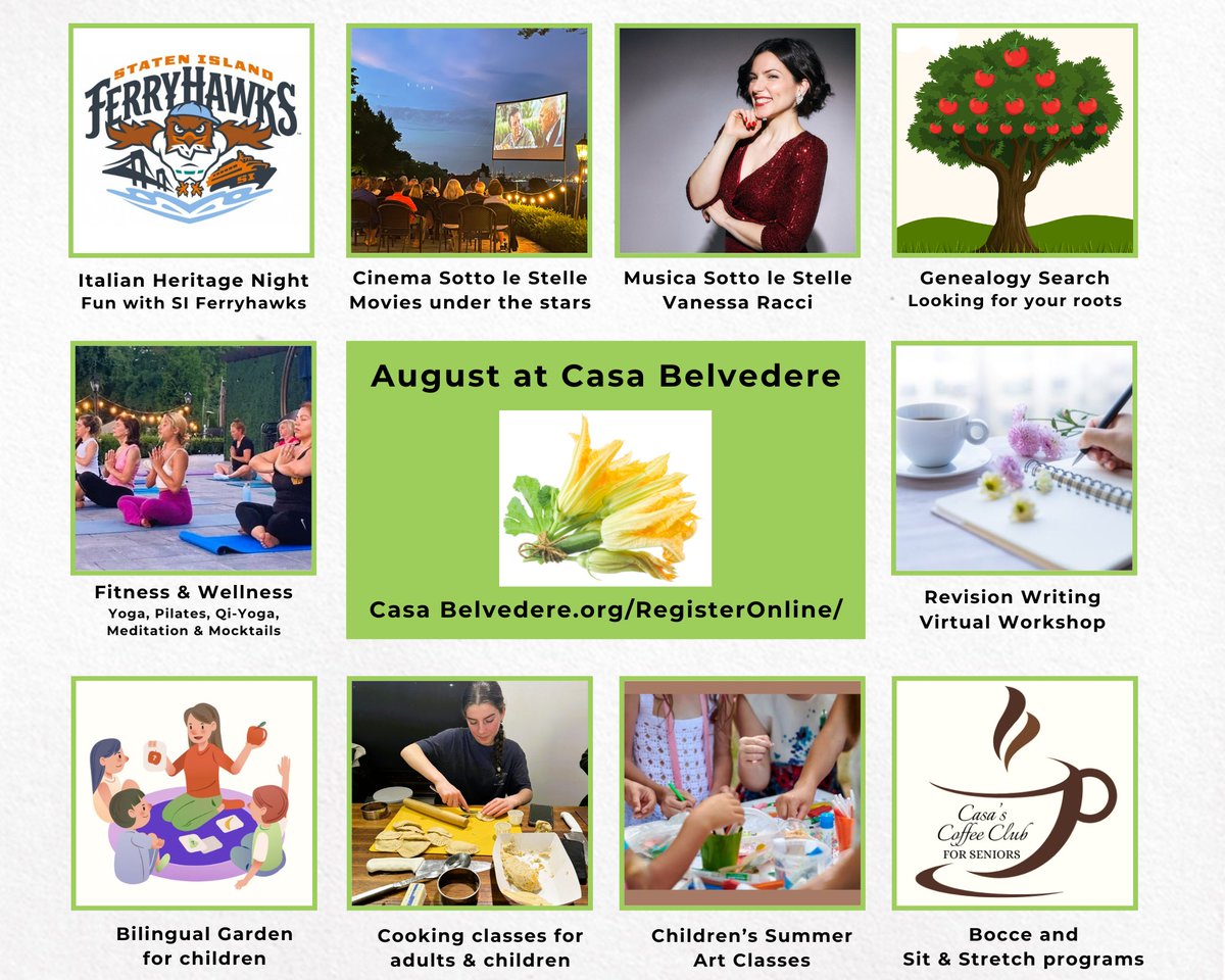 Casa Belvedere (@casa_belvedere) on Twitter photo Celebrate August and summer <a href="/CasaBelvedere/">Gina Biancardi</a> with our public programs! Movies, music, Italian Heritage Night at the FerryHawks, genealogy, children's art & language, fitness & cooking classes, all with our view! Details/Register: bit.ly/46hxnXY
#ItalianCulturalFoundation Celebrate August and summer <a href="/CasaBelvedere/">Gina Biancardi</a> with our public programs! Movies, music, Italian Heritage Night at the FerryHawks, genealogy, children's art & language, fitness & cooking classes, all with our view! Details/Register: bit.ly/46hxnXY
#ItalianCulturalFoundation