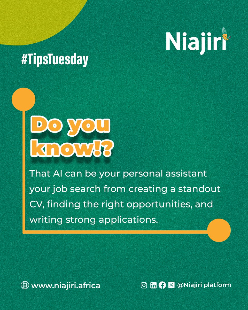 niajiriplatform's tweet image. #TipsTuesday 💡

You can do a lot with AI it all depends on how you choose to use it.

#NiajiriAfrica