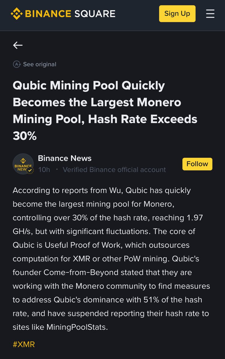Now <a href="/binance/">Binance</a> #Binance take attention to $QUBIC <a href="/_Qubic_/">Qubic</a> #AI #Monero $XMR 

🤫

binance.com/en/square/post…