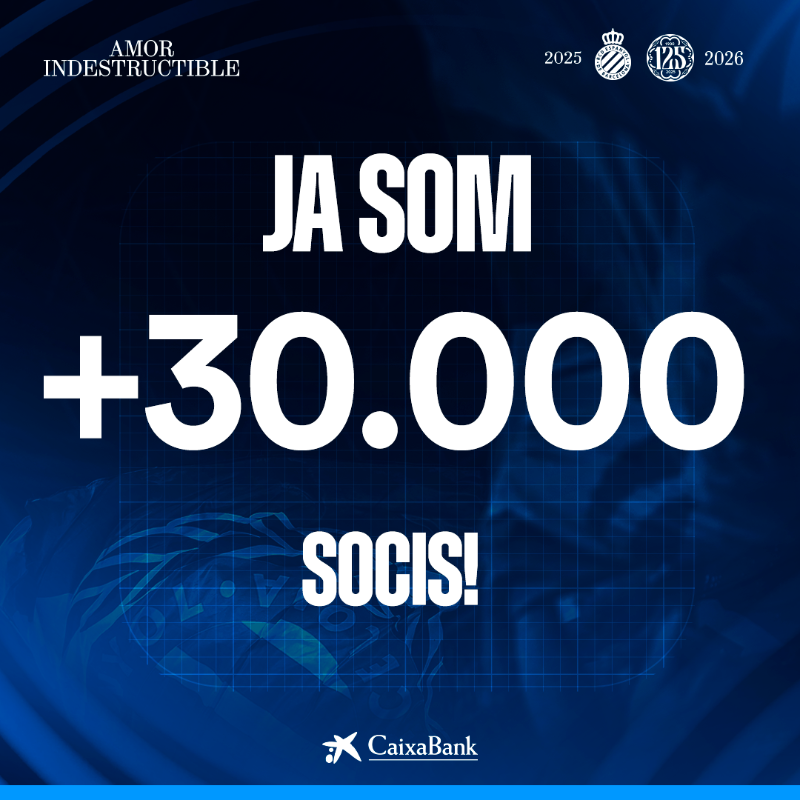 RCDEspanyol's tweet photo. Superem els 𝟑𝟎.𝟎𝟎𝟎 socis i els 𝟐𝟔.𝟎𝟎𝟎 abonats! 

Si no ho has fet encara, suma’t a l’𝐚𝐦𝐨𝐫 𝐢𝐧𝐝𝐞𝐬𝐭𝐫𝐮𝐜𝐭𝐢𝐛𝐥𝐞 🫶 Tens fins aquest dijous per a gaudir de de totes les promocions i descomptes disponibles. #RCDE