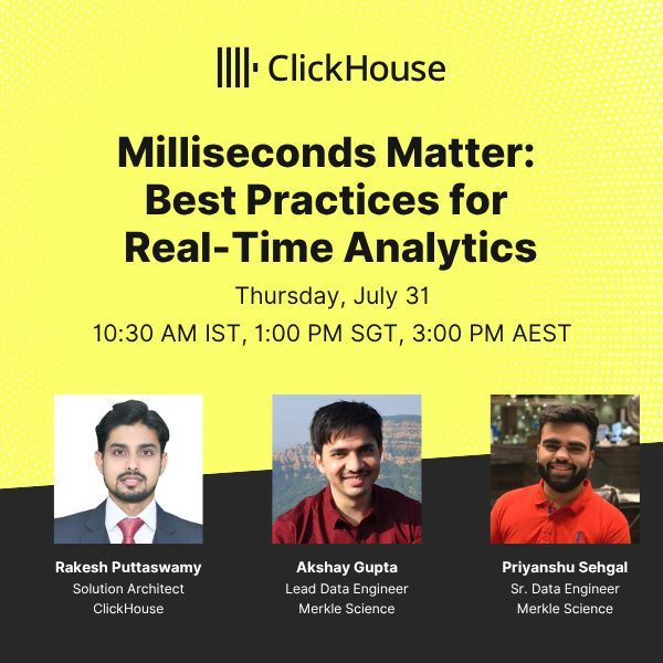Merkle Science (@merklescience) on Twitter photo πWant to see real-time analytics at scale?
Join <a href="/ClickHouseDB/">ClickHouse</a> for a live session featuring Merkle Science β we'll share how real-time crypto intelligence comes to life.
ποΈ Live panel
π‘ Best practices
π Apple AirPods Pro giveaway
Register now π clickhouse.com/company/eventsβ¦ πWant to see real-time analytics at scale?
Join <a href="/ClickHouseDB/">ClickHouse</a> for a live session featuring Merkle Science β we'll share how real-time crypto intelligence comes to life.
ποΈ Live panel
π‘ Best practices
π Apple AirPods Pro giveaway
Register now π clickhouse.com/company/eventsβ¦