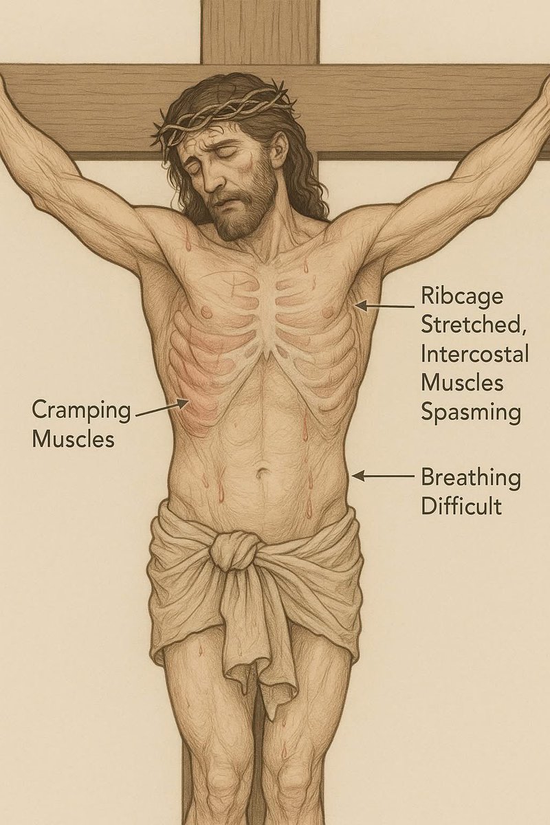 If you had a cramp in your ribcage, congratulations: you just felt 1% of what Jesus felt during his time on the cross. For you saw how hard it was to breathe, as whenever you tried to the cramp would come back. So, you had to breathe slowly or even hold it for some seconds. Not