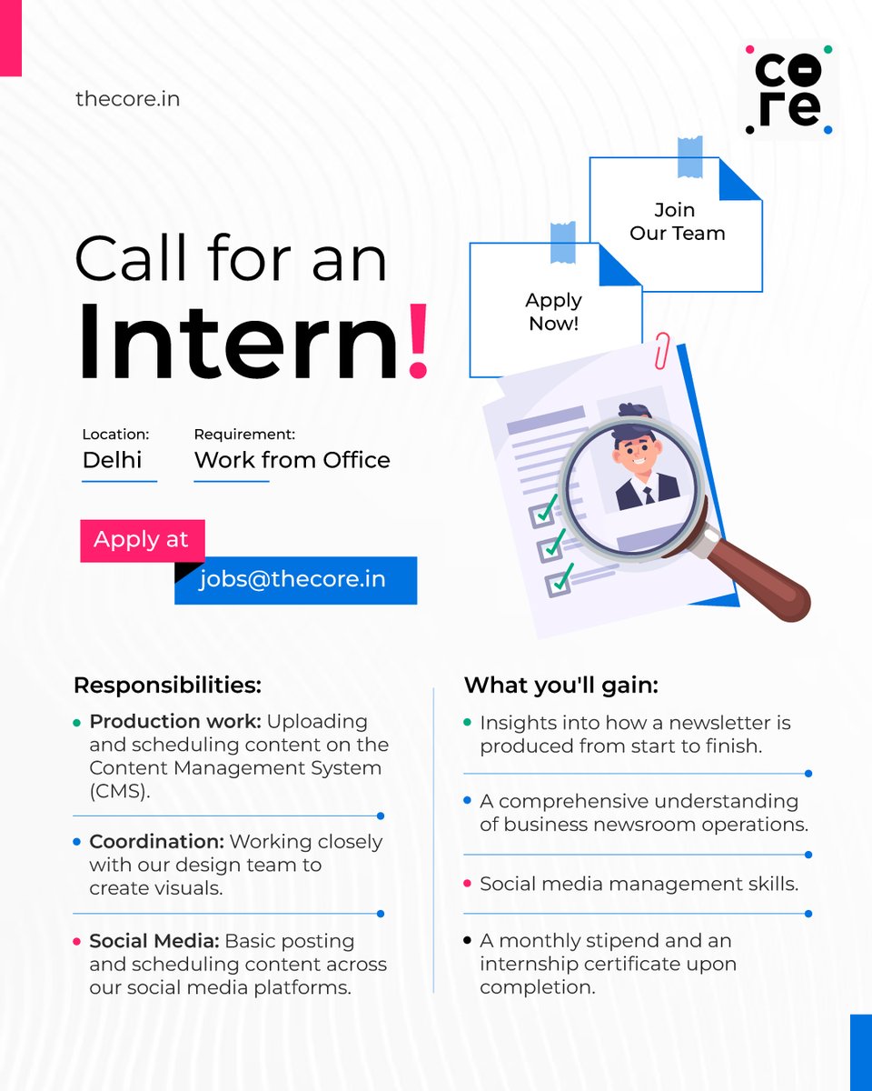 The Core (@the_core_in) on Twitter photo 🚨 The Core (thecore.in) is looking for an intern! 🚨
Details here 👇Apply today at jobs@thecore.in 🚨 The Core (thecore.in) is looking for an intern! 🚨
Details here 👇Apply today at jobs@thecore.in