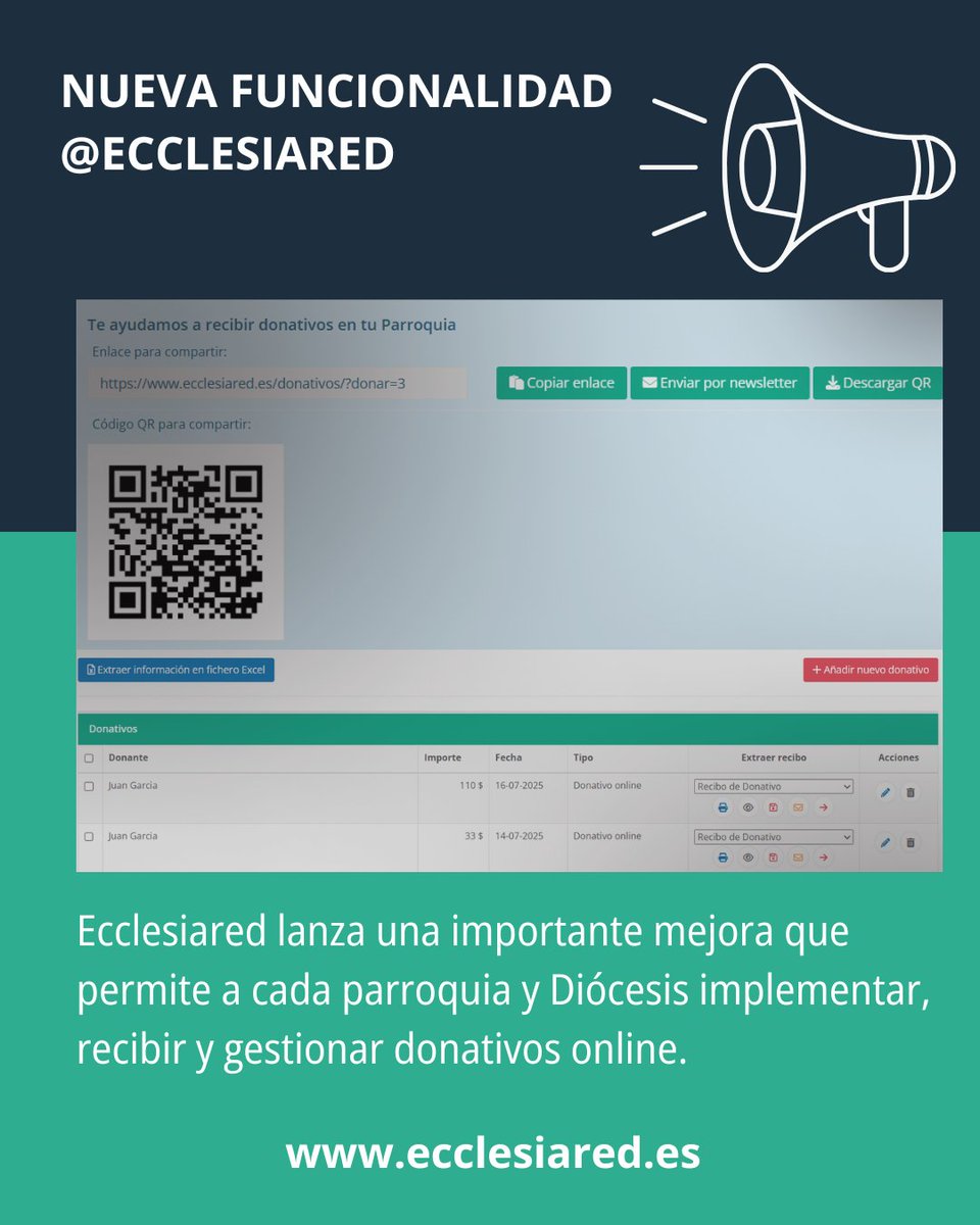 Ecclesiared's tweet photo. Conoce sobre la nueva mejora que hemos lanzado en #Ecclesiared para que parroquias y Diócesis puedan recibir #donativos online.
Lee la noticia completa en https://t.co/FZ2ZT814rX https://t.co/HxMeVflKYr