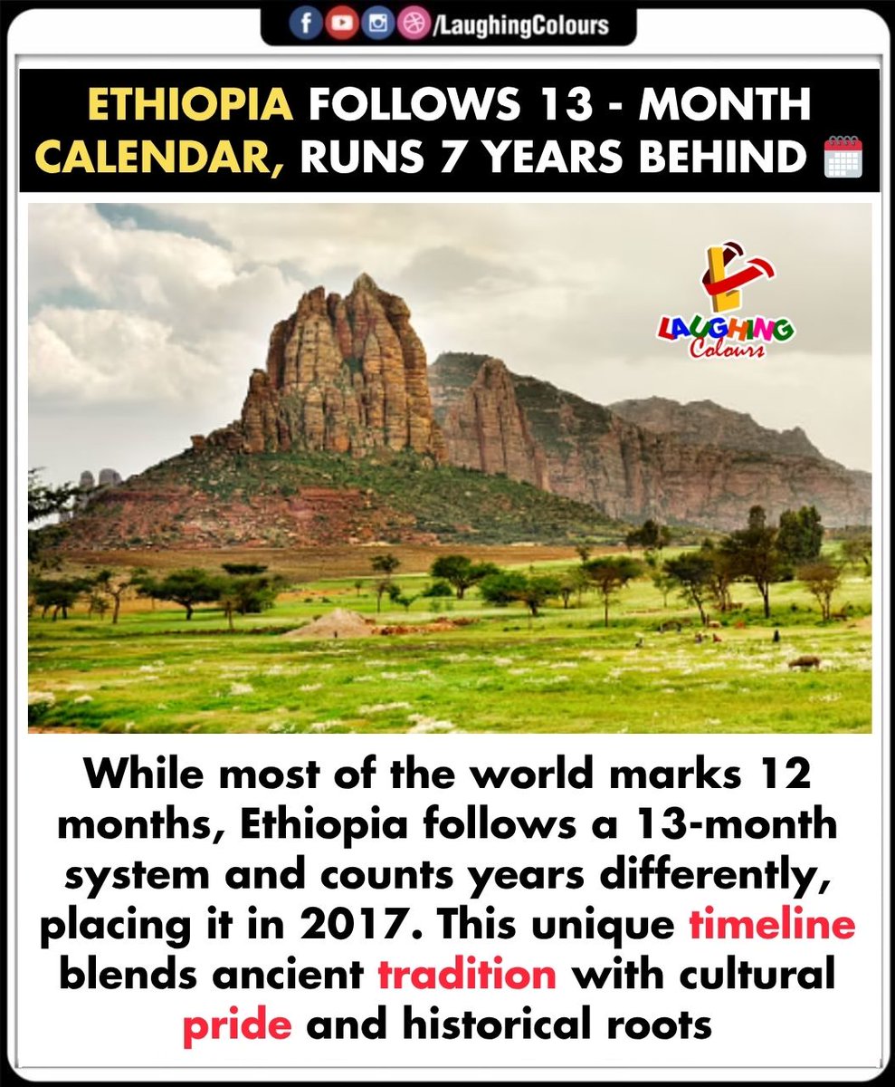 LaughingColours's tweet image. Ethiopia’s Unique Calendar 🗓️

#EthiopianCalendar #13Months #DifferentTime #CulturalHeritage #AncientTradition #WorldFacts