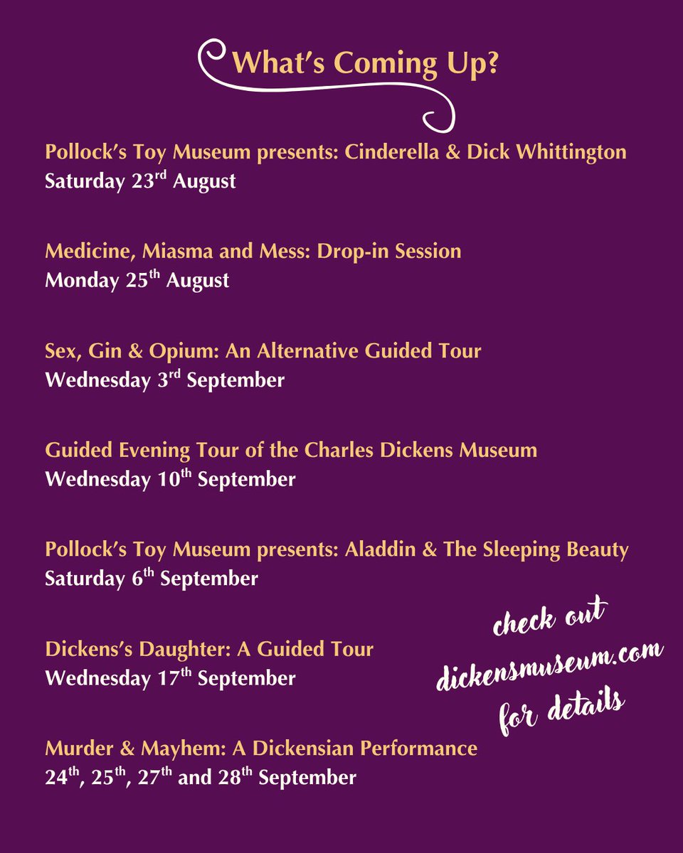 We have loads of events coming up through the summer holidays and beyond! 

Come and join us, and immerse yourself in the Dickensian world! 🎉