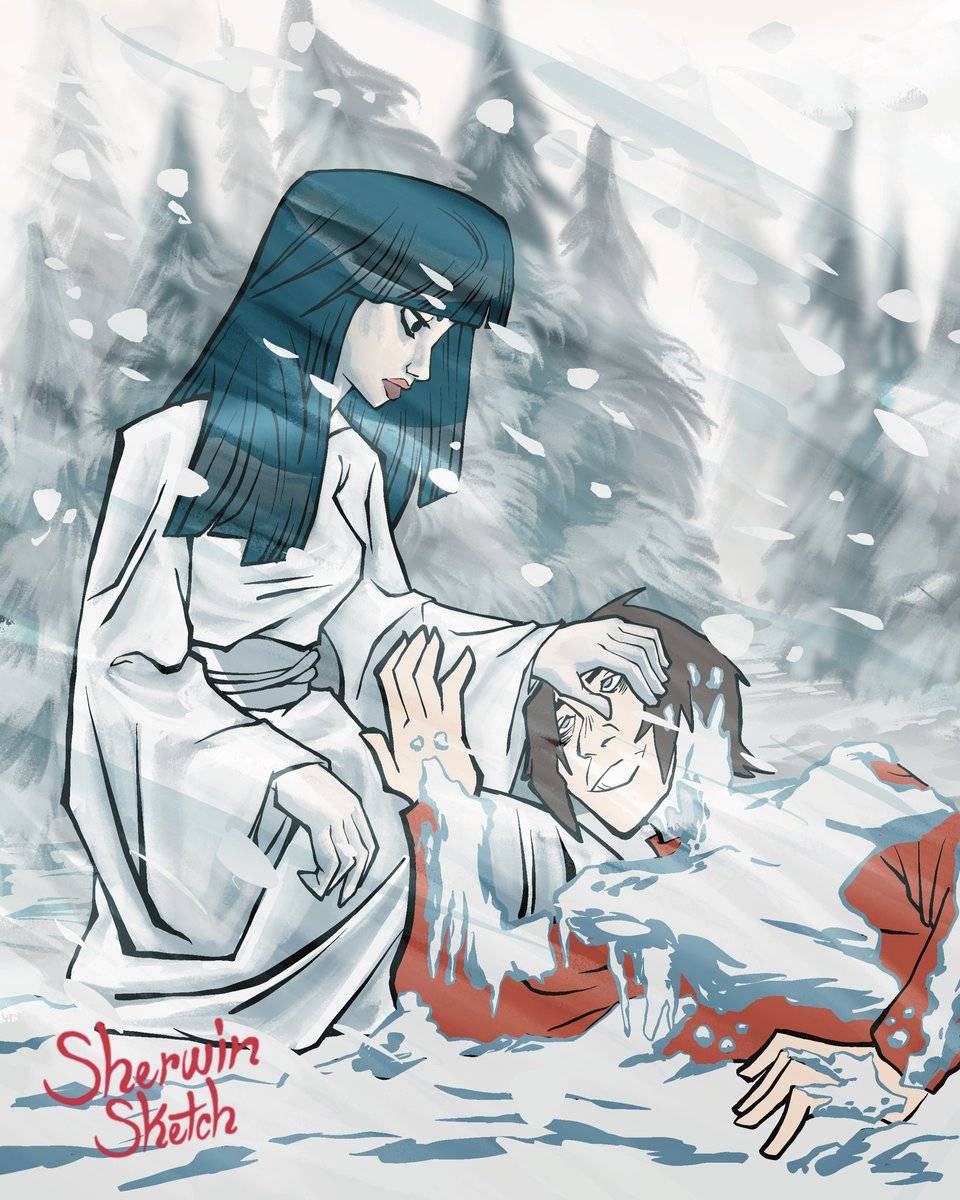 The Yuki-onna said she would spare him a frosty death if he promised not to tell she did so. And he kept his promise, until after marrying and having children he realized his wife looked like her and he told her the tale; he lived to regret it #FairytaleTuesday

🖼 Sherwin Sketch