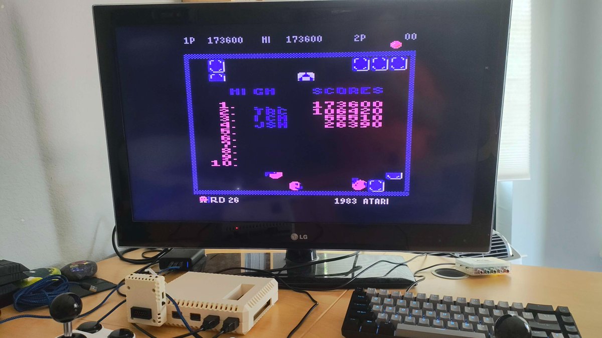 #FujiNet #HighScoreEnabled Pengo on #Atari8bit. 173,600. Round 24.

TNFS: apps.irata.online/Atari_8-bit/Hi… Score Enabled/Pengo.atr
Scoreboard: scores.irata.online/pengo.html

game on! #retrocomputing #retrogaming