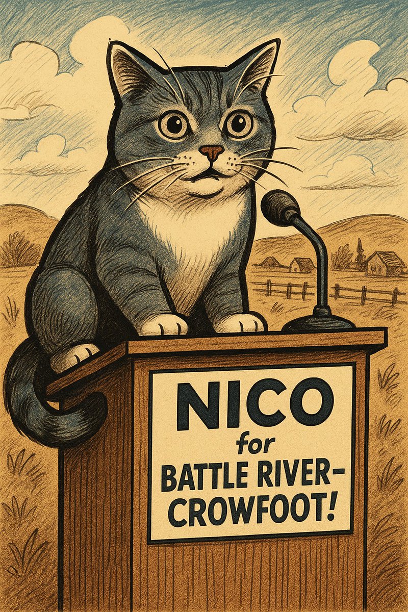 Thread:
My fellow Catnadians &amp; Cat Lovers, my name is Nico Carney and I am honoured to be running to represent you here in the great riding of #BattleRiverCrowfoot. I may be a cat, but I take this responsibility seriously and I’m here to serve with claws and conviction! 😺🇨🇦