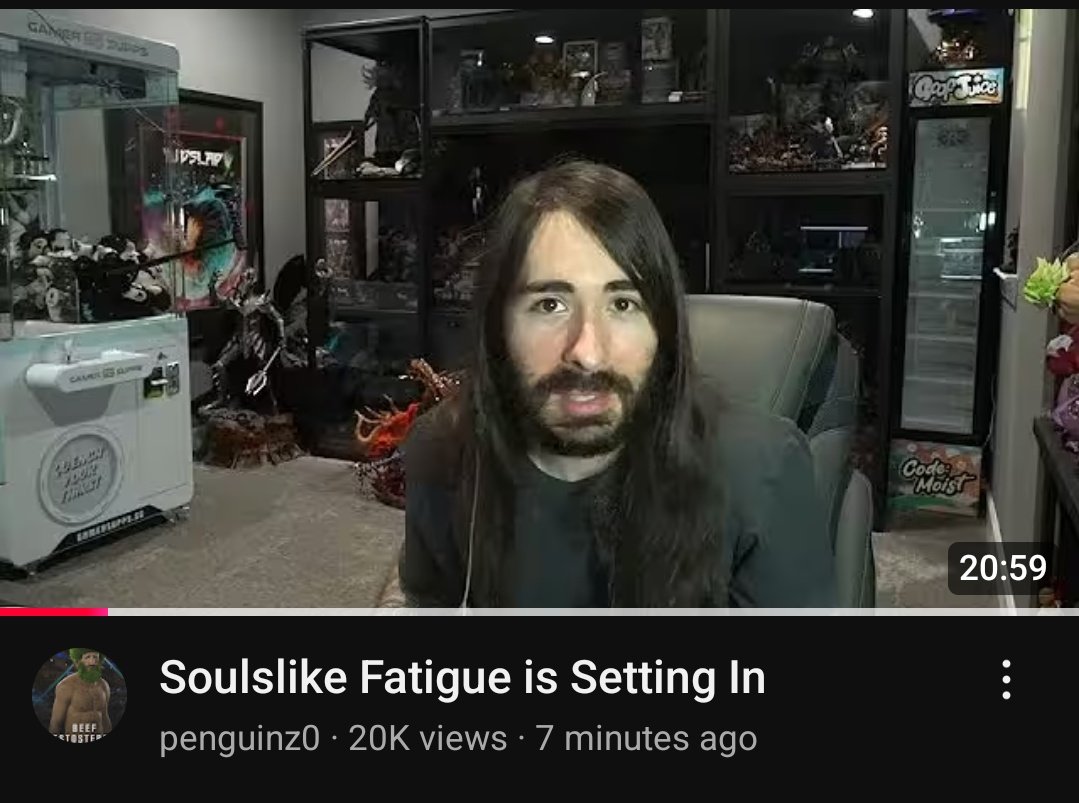 I feel this is like saying you have mint chocolate chip ice cream fatigue. Like...did someone force you to buy and play the 2-3 soulslikes we maybe get per year? Now, for large content creators like moist, they tend to just play whatever comes out. I still don't get it really.