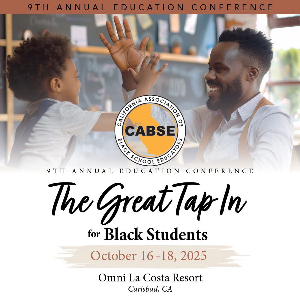 📣 Calling all educators, policymakers &amp; researchers! CABSE is now accepting proposals 4 our Annual Education Conference, Oct 16–18 in Carlsbad, CA. This year’s theme: *The Great Tap In for Black Students* 🖤

Submit your session by Aug 15: cabse.wufoo.com/forms/mps9nuh0… #CABSE2025