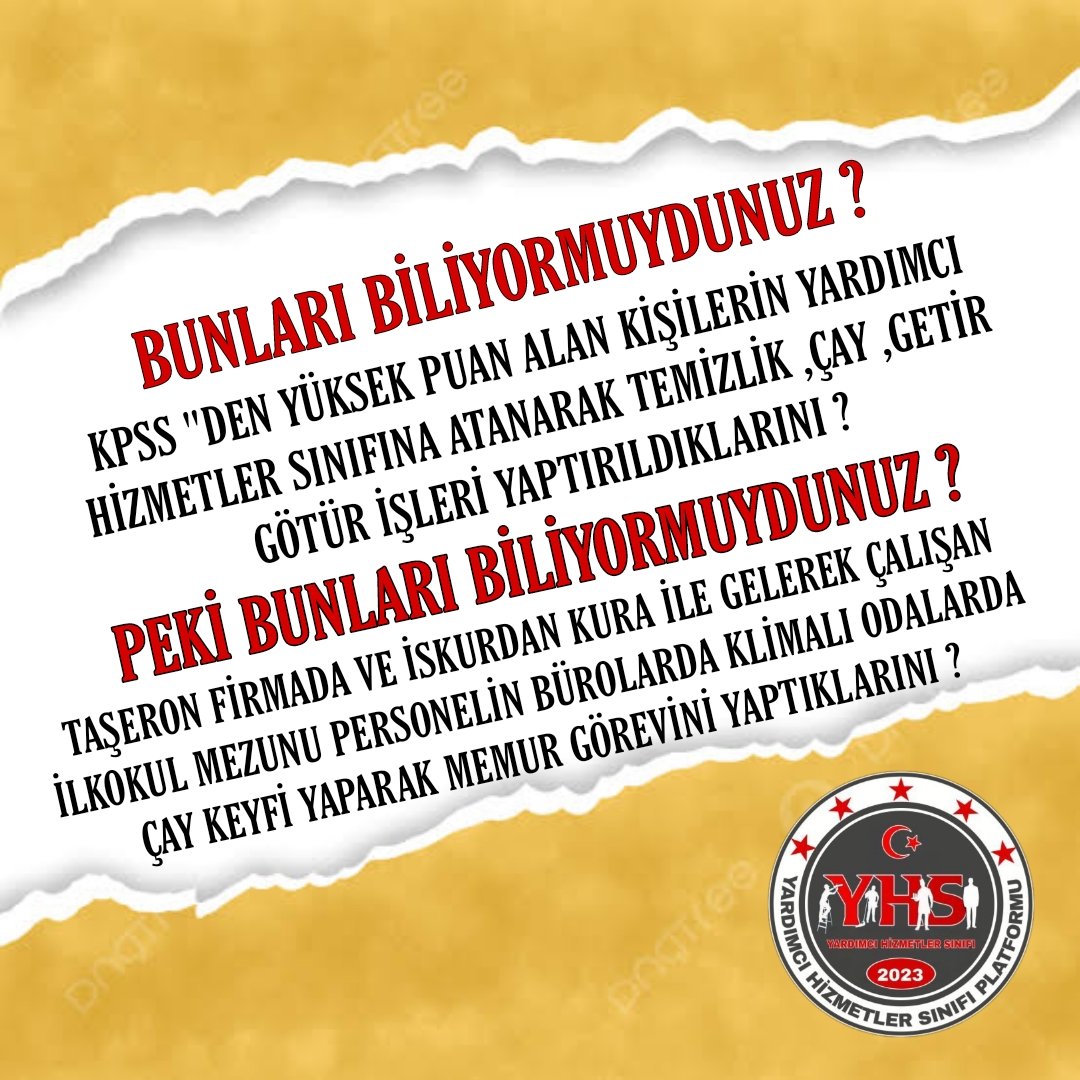 #YhsTopluSözleşmeye
#YardımcıHizmetlerSınıfı 
<a href="/cenginyurt52/">Cemal Enginyurt</a> 
<a href="/ComezTurhan/">Turhan Çömez</a>