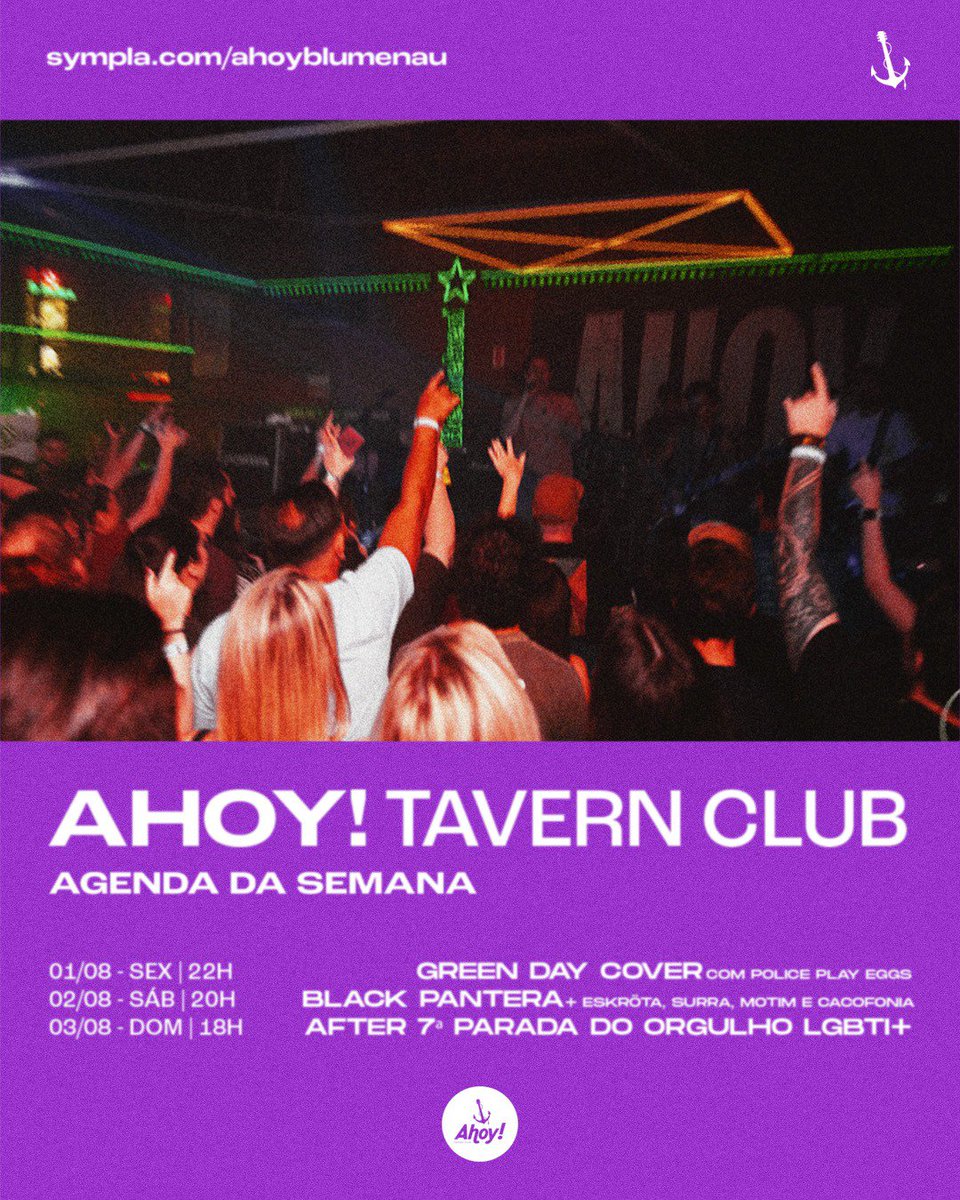 AHOOOOY, MARUJOS! já conferiram a agenda do fim de semana? 🏴‍☠️

+infos e ingressos aqui: sympla.com.br/ahoyblumenau