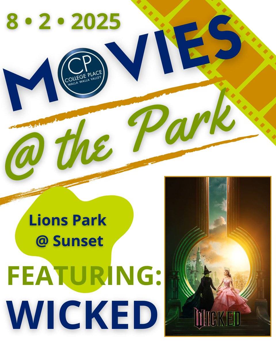 Whatcha doin' this weekend?

On Saturday at dusk, come on down to College Place Lions Park for a free Movies @ the Park featuring the blockbuster hit, WICKED!
 
Free Popcorn or Kettle corn to the first 100 attendees! Movie starts at sunset!
