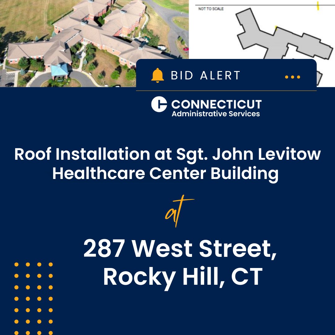 Connecticut DAS (@conndas) on Twitter photo Replacement of approximately 61,331 square feet of shingles over the three-story sloped roof of the Healthcare center with minimum flashing replacement. #shingles #roof #RFP <a href="/rockyhillct/">Town of Rocky Hill</a> #CT
For more information and details, please use this link 👇
lnkd.in/eEA_v38R Replacement of approximately 61,331 square feet of shingles over the three-story sloped roof of the Healthcare center with minimum flashing replacement. #shingles #roof #RFP <a href="/rockyhillct/">Town of Rocky Hill</a> #CT
For more information and details, please use this link 👇
lnkd.in/eEA_v38R