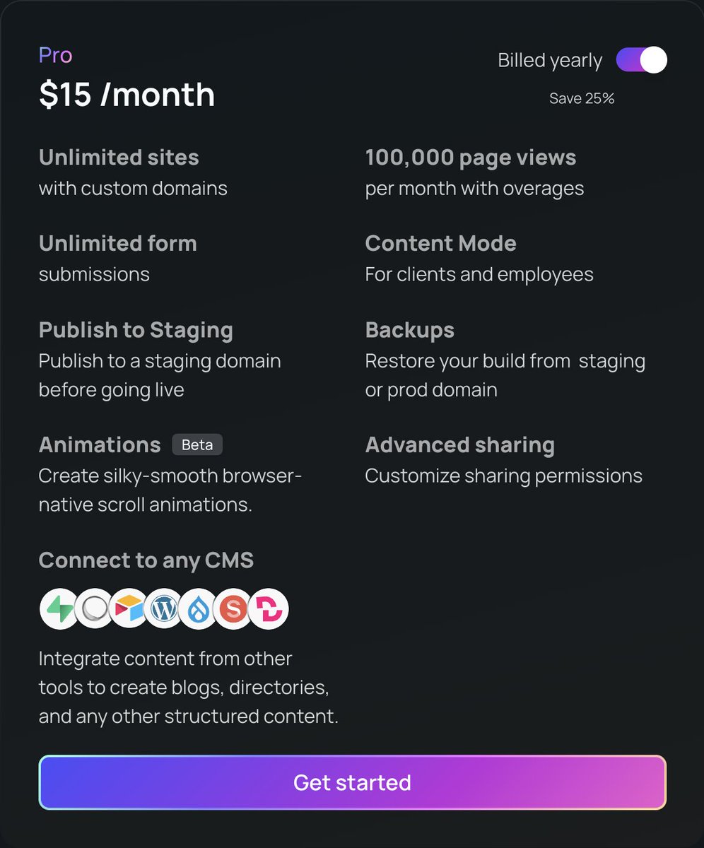 Introducing a yearly Pro plan: webstudio.is/pricing

- Save 25%
- Unlimited sites with custom domains
- 100,000 page views

🤗