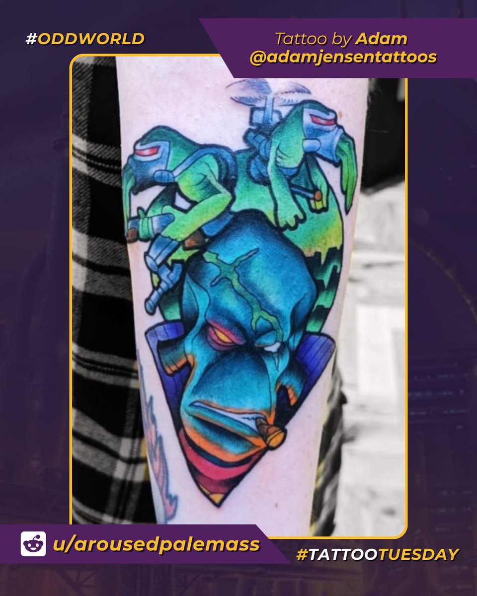 Check out this tattoo shared onto our Reddit. It was tattooed by the user's own partner! 🤩

Thanks for sharing u/arousedpalemass (I will never get used to reddit usernames 🤣)

#TattooTuesday #Oddworld @adamjensentattoos
