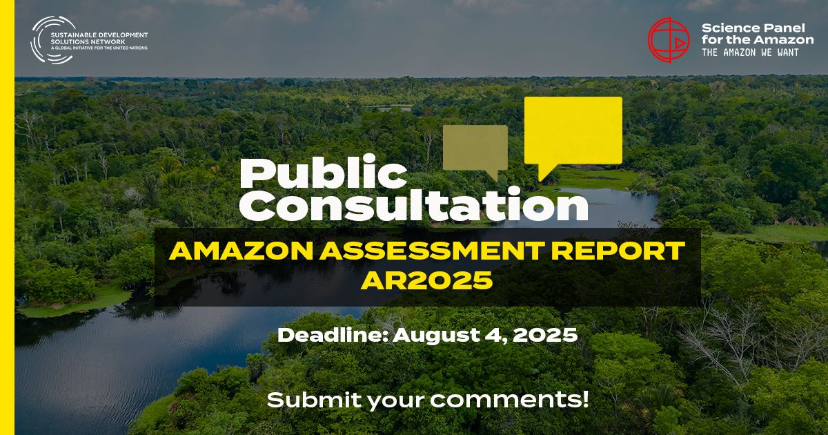 The SDG Academy (@sdg_academy) on Twitter photo 📝 Be part of the Amazon Assessment Report 2025 (#AR2025)!
Our friends <a href="/theamazonwewant/">Science Panel for the Amazon</a> invite you to join the public consultation of its next major scientific report, to be launched at #COP30.
👉 Access the instructions and resources: buff.ly/zCU2kBS 📝 Be part of the Amazon Assessment Report 2025 (#AR2025)!
Our friends <a href="/theamazonwewant/">Science Panel for the Amazon</a> invite you to join the public consultation of its next major scientific report, to be launched at #COP30.
👉 Access the instructions and resources: buff.ly/zCU2kBS