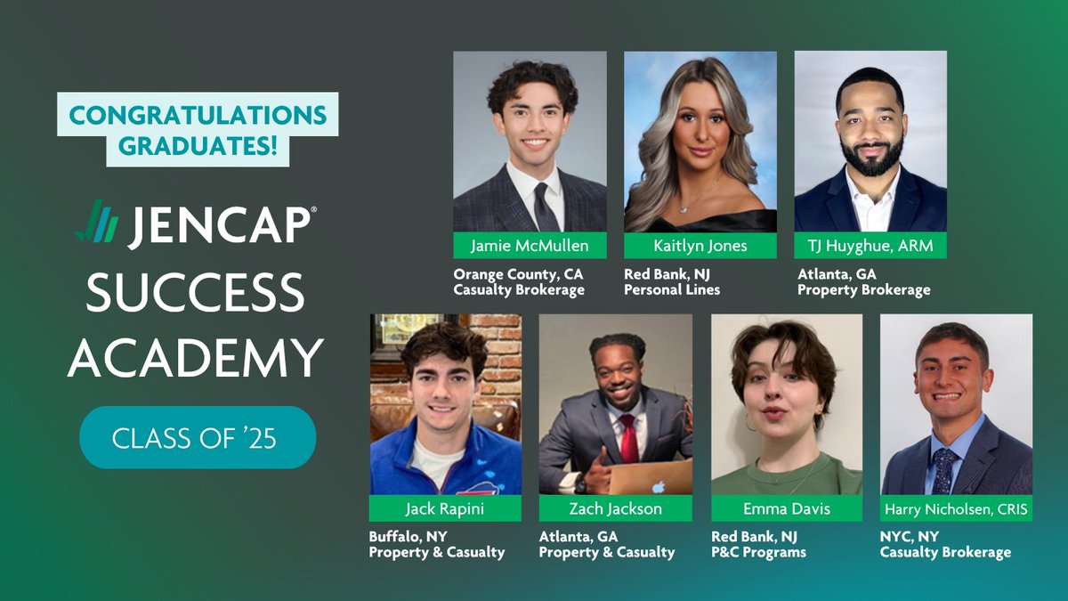 Congratulations to Jencap Success Academy's graduates on the completion of our two-year broker trainee program! We are excited to see you continue to prosper and grow at Jencap!

#BetterTogether #collegegraduates #traininganddevelopment