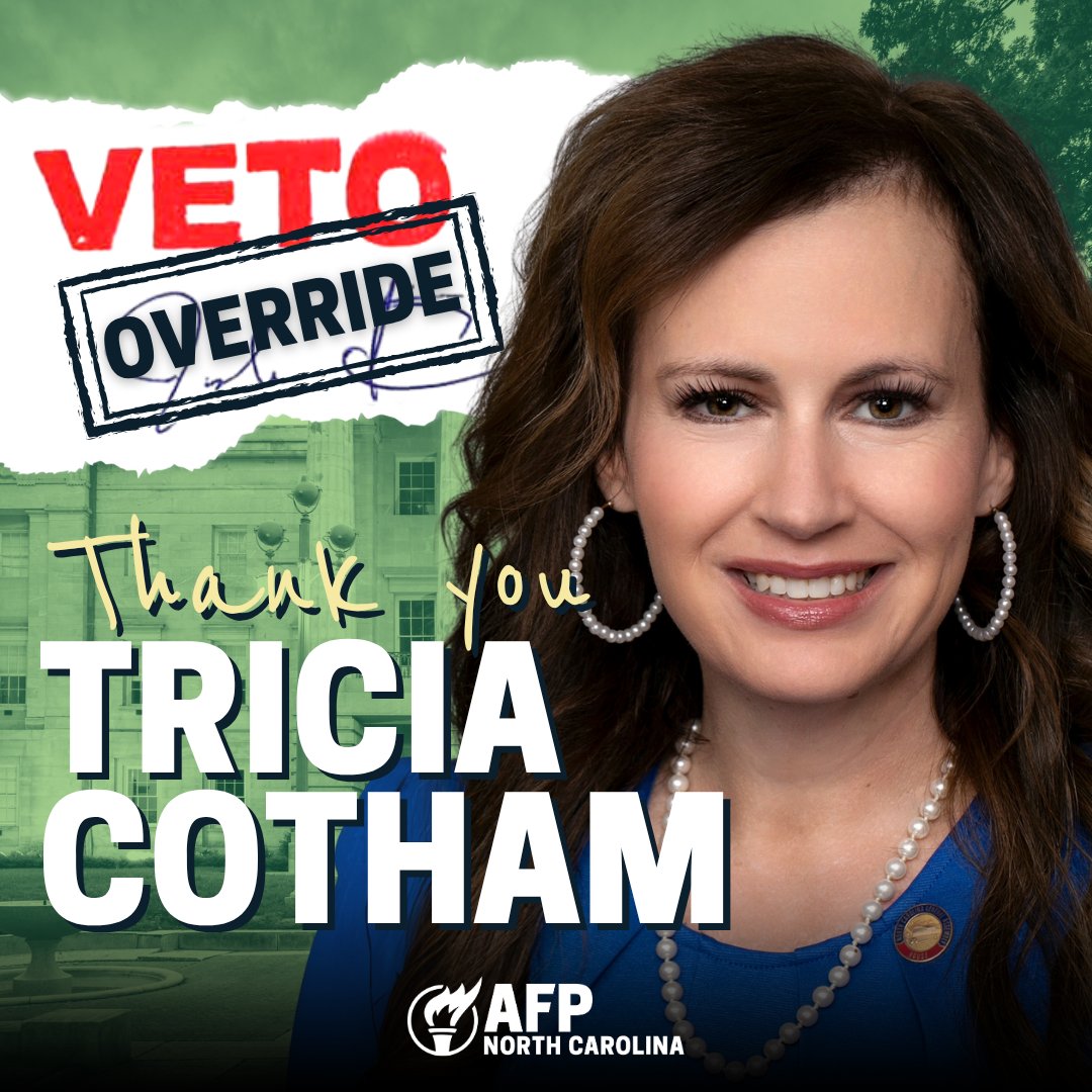AFP-NC (@afpnc) on Twitter photo Thank you, <a href="/triciacotham/">Tricia Cotham</a> for putting policy over politics.
Your vote to override the vetoes shows true leadership—putting North Carolinians ahead of partisanship and standing up for smart, principled policy. Thank you, <a href="/triciacotham/">Tricia Cotham</a> for putting policy over politics.
Your vote to override the vetoes shows true leadership—putting North Carolinians ahead of partisanship and standing up for smart, principled policy.